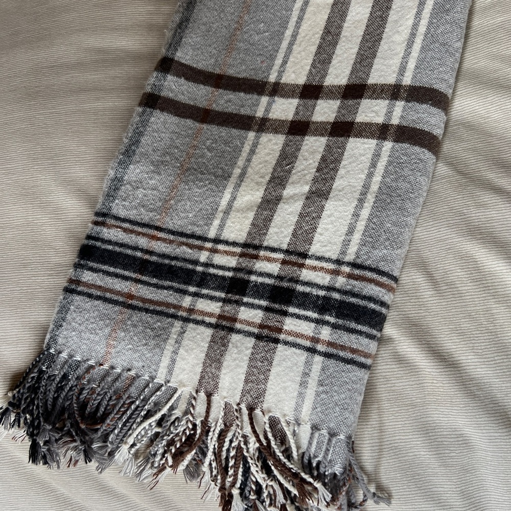 IKEA Hermine Gray and Brown Plaid Throw Blanket